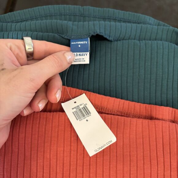 Old Navy Maternity Shirt Bundle Boat Neck Ruched Short Sleeve Green Orange S - Picture 2 of 4